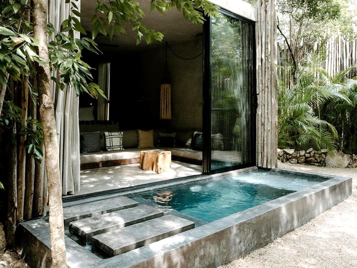 Heated plunge pool in front of a jungle suite at Hotel Bardo