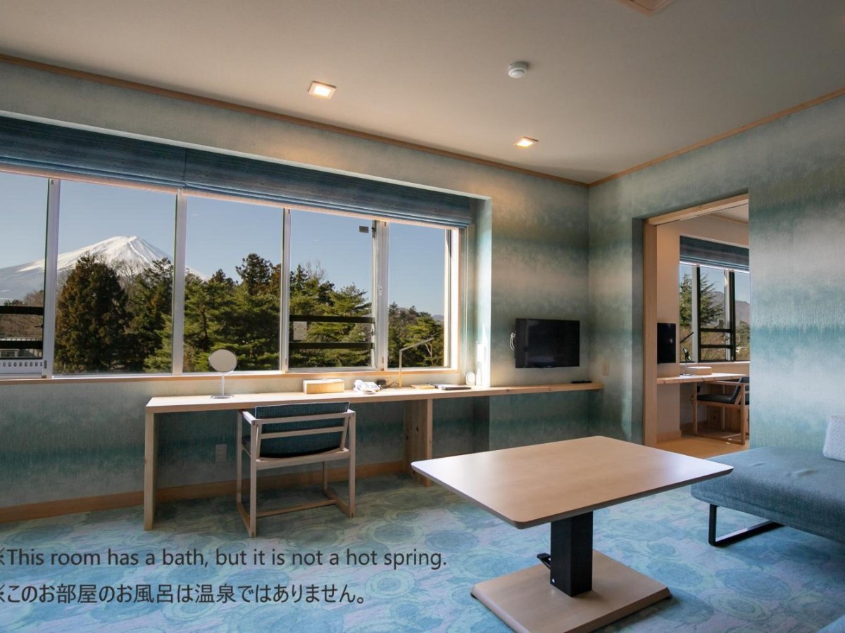 Suite window framing Mt Fuji at Fuji Lake Hotel