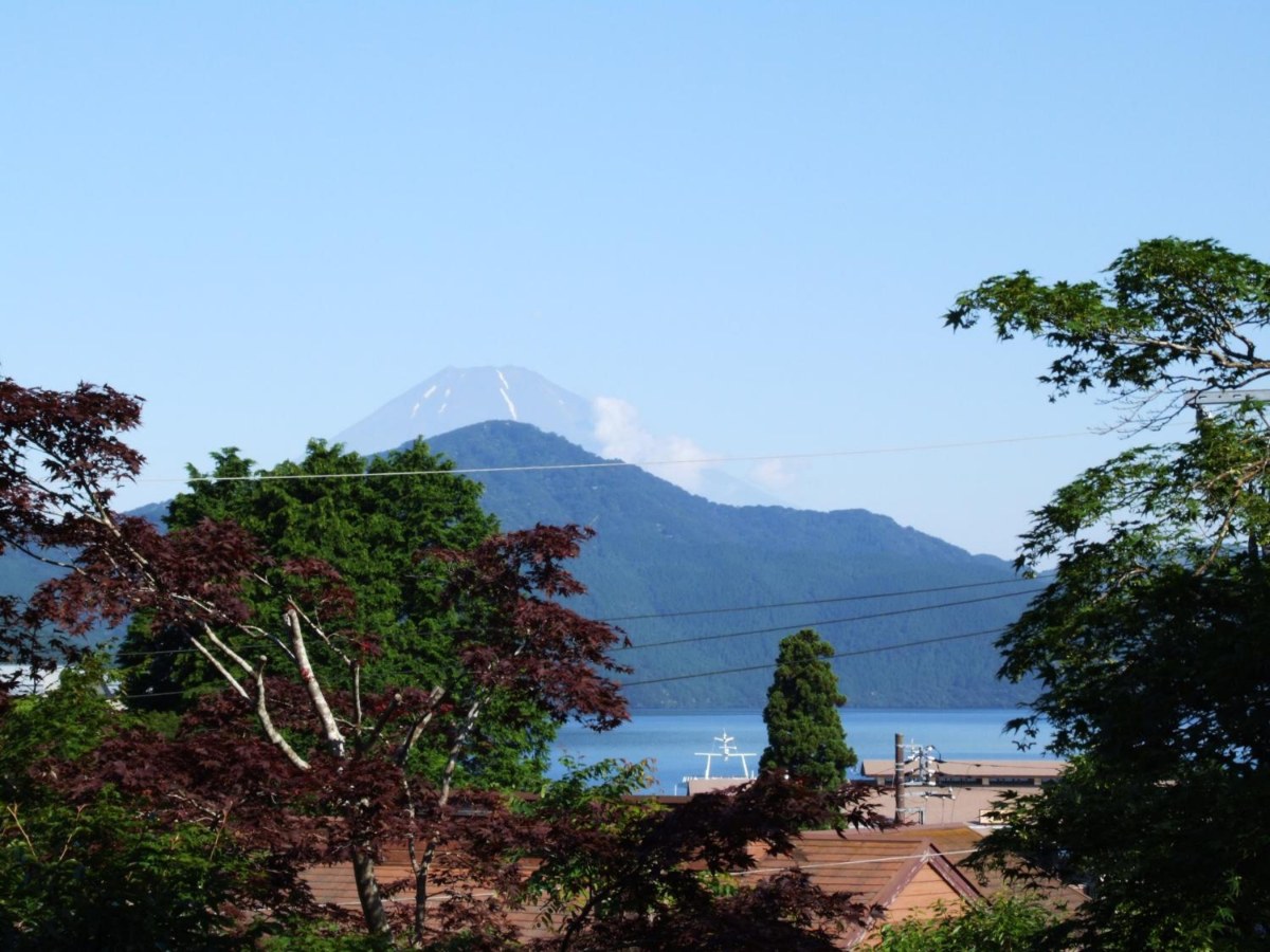 Mt Fuji beyond Lake Ashi from Hakone Takuminoyado Yoshimatsu