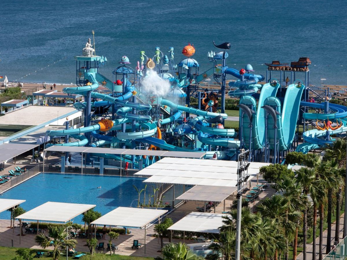 Aquapark slide complex beside the sea at Nirvana Cosmopolitan, Lara