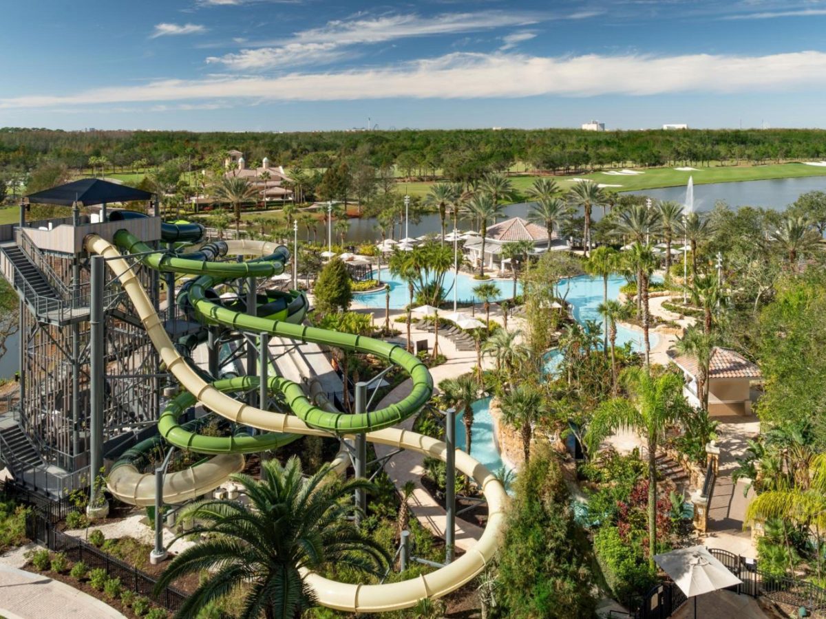 Water slide tower and pools at JW Marriott Orlando, Grande Lakes