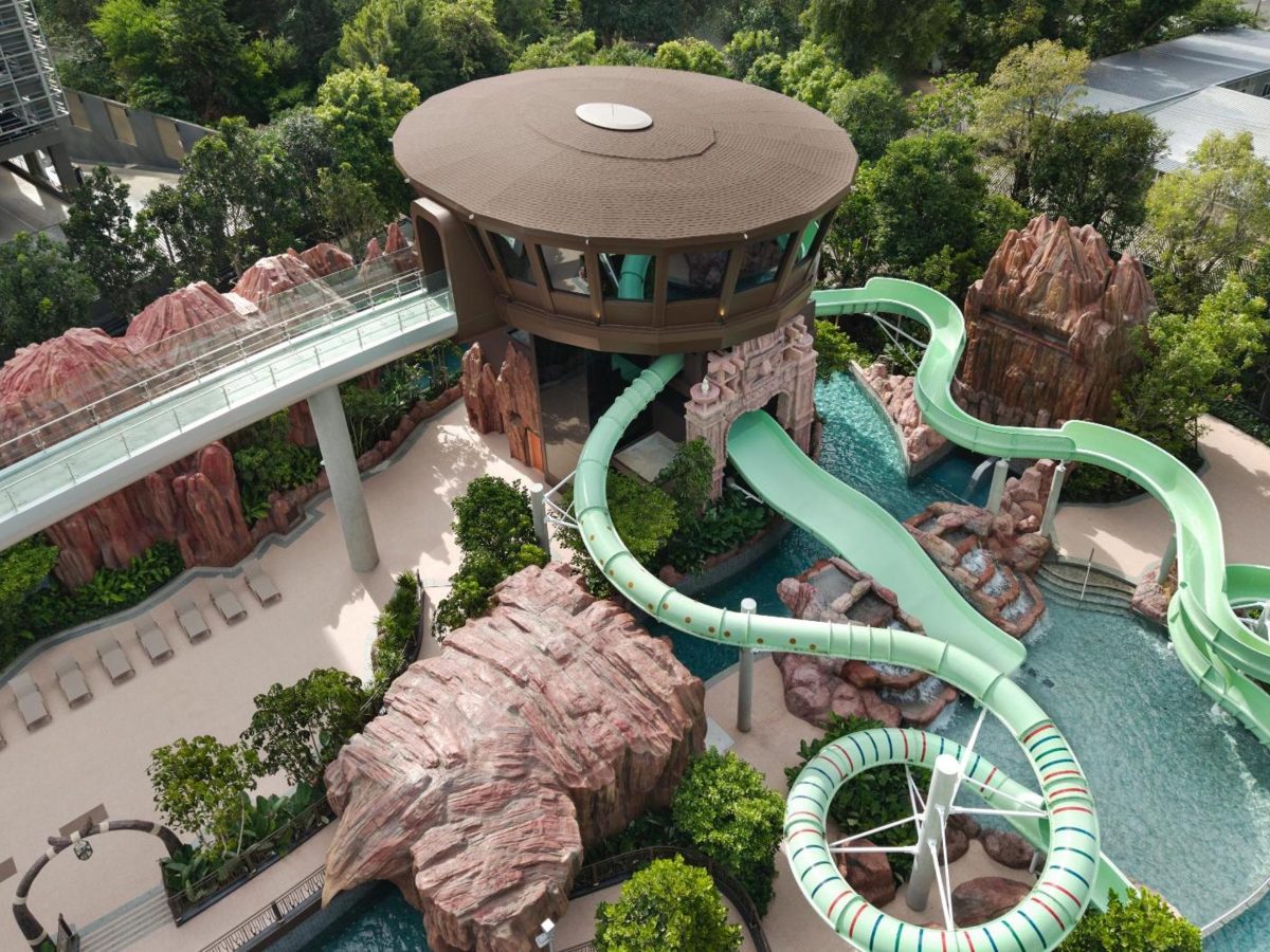 Green tube water slides at the Time Traveller Water Park, Grande Centre Point Voyage Pattaya