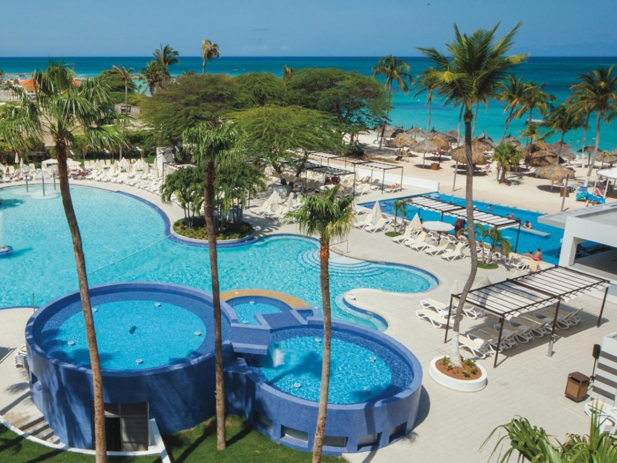 Aerial view of the pool and hot tubs at Riu Palace Antillas