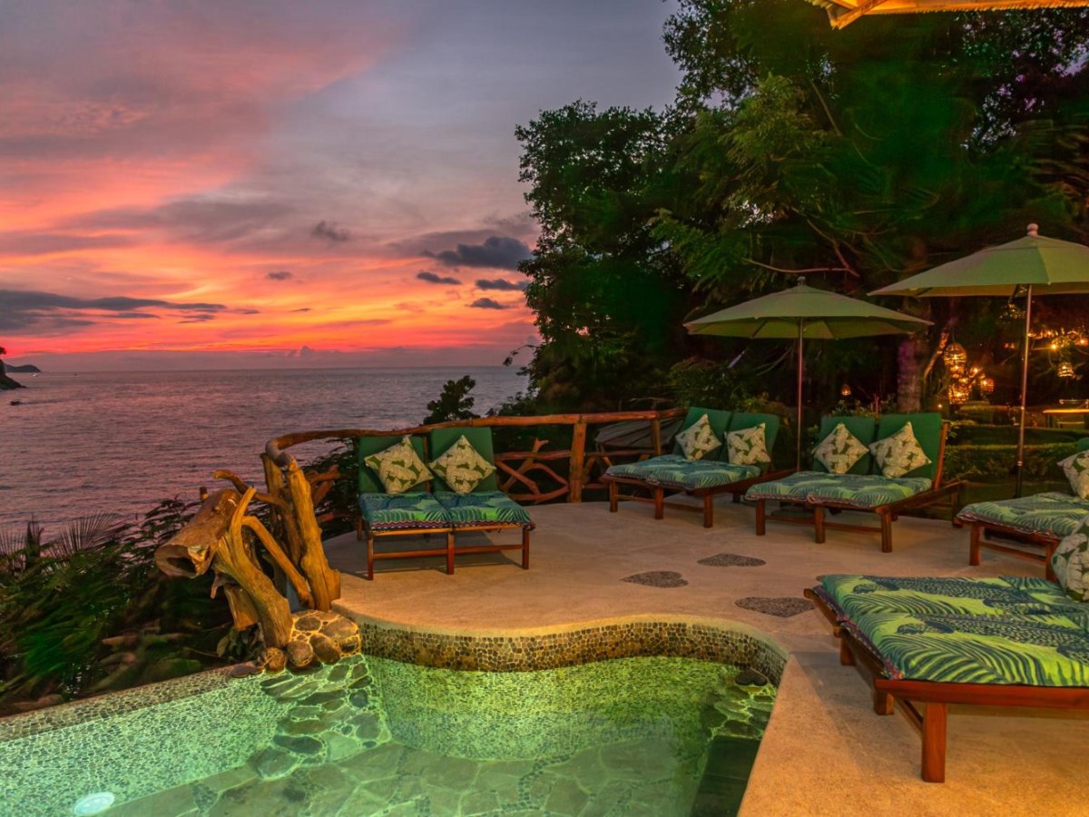 Pool and terrace at sunset at Villa Lala Boutique Hotel
