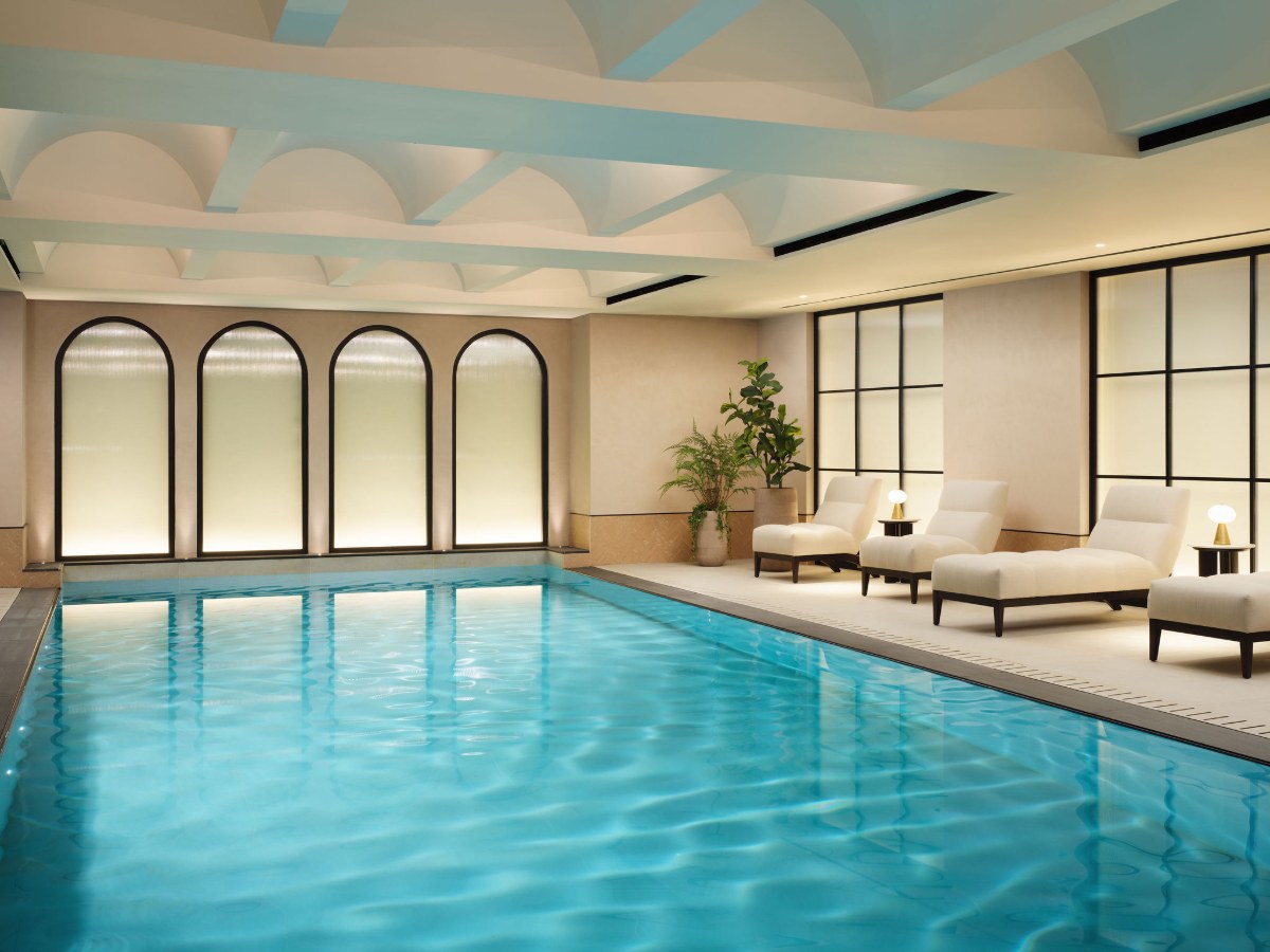 Main pool under arched windows in the Bask thermal spa at The Davenport Hotel