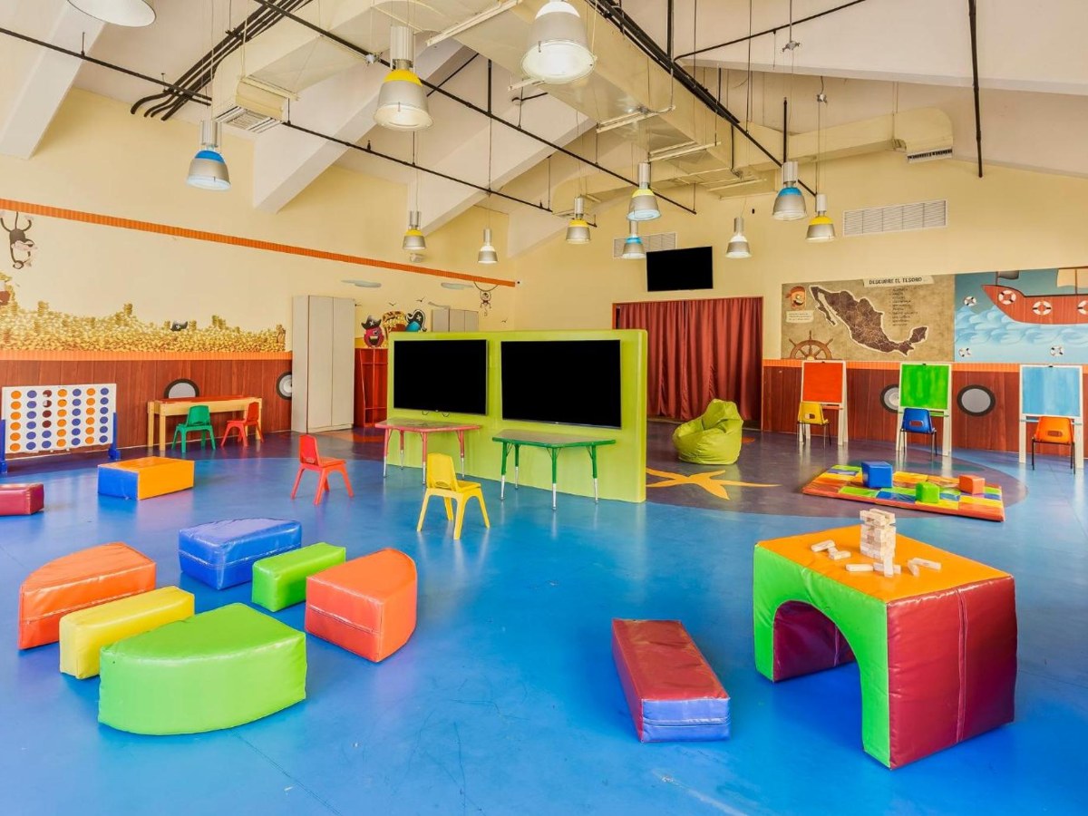 Kids club playroom with colorful foam furniture at Grand Fiesta Americana Los Cabos