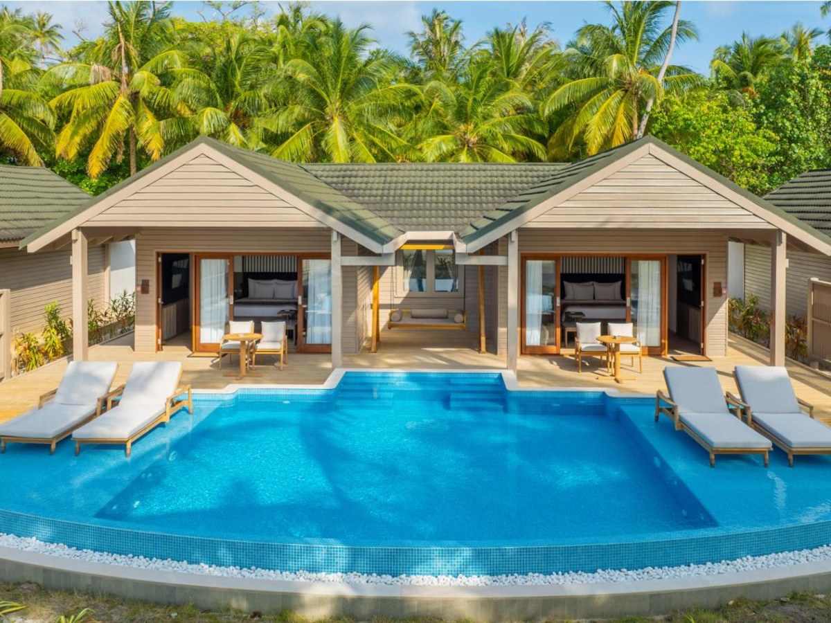 Two Bedroom Beach Pool Villa with its pool at Meeru Island Resort & Spa