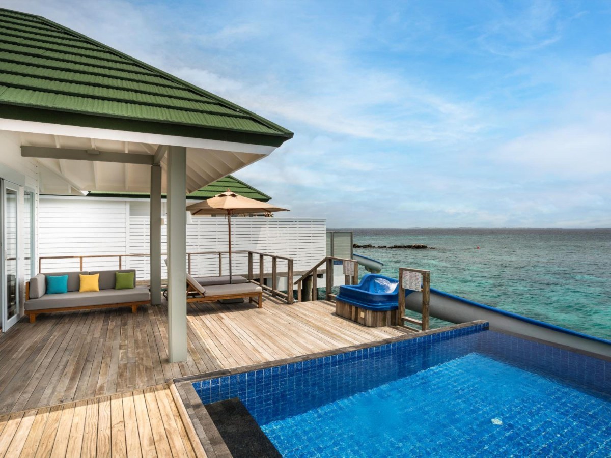 Pool deck of the Two Bedroom Lagoon Villa over the sea at Siyam World Maldives