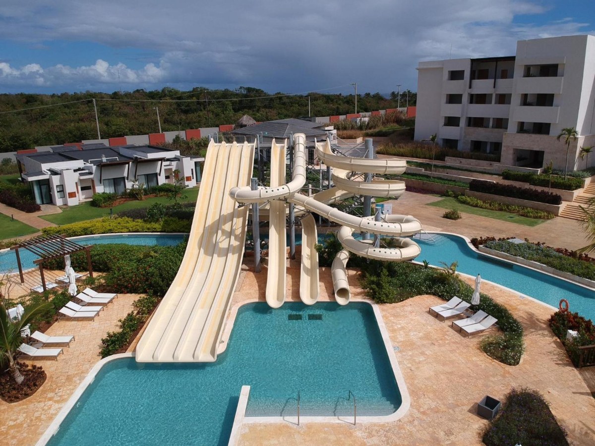 Water park slides and lazy river at Dreams Macao Beach Punta Cana