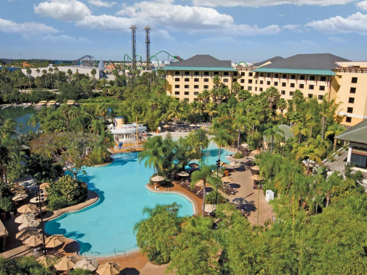 Lagoon pool and palms at Loews Royal Pacific Resort at Universal Orlando