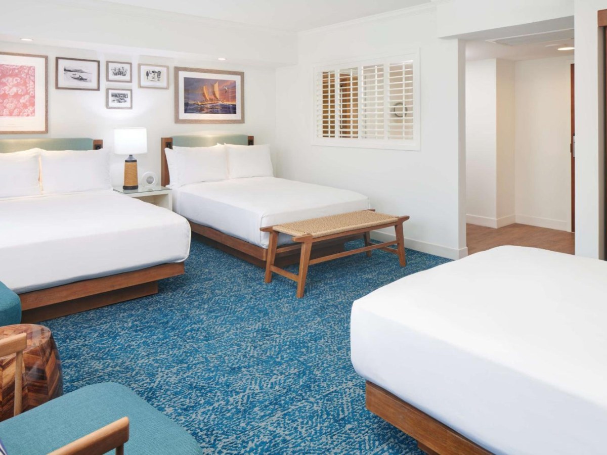Double beds in an Outrigger Reef Waikiki Beach Resort standard room